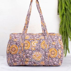 Block Printed Cotton Quilted Foldable Durable Sport Weekender Duffle Bag Zipper Large Capacity Portable Travel Bag for Women - Product Image 6