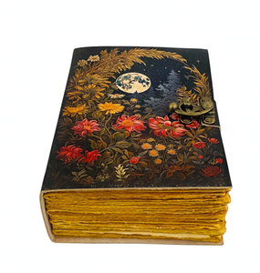 Handmade Leather Journal Moon Floral Design Antique <b>Lock</b> <b>Notebook</b> 200 Pages Hardcover Vintage Writing Diary Rustic Gift Pencil - Product Image 3