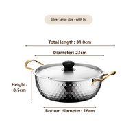 Petite Marmite Coréenne à Double Poignée, Acier Inoxydable Or Argenté pour Nouilles Instantanées et Soupe, Compatible Induction, avec Couvercle