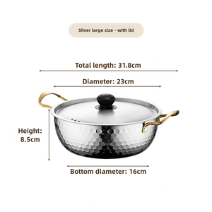 Korean Double Handle Gold Silver Instant Stainless Steel Instant Noodle <strong>Small</strong> Boiling Soup <strong>Pot</strong> for Induction Cooking with <strong>Lid</strong> - Product Image 2