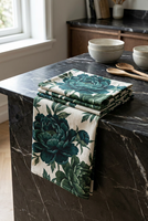 Serviettes de cuisine 100% coton, imprimé floral botanique sombre Moody Peony, style vintage de luxe, 40x60cm
