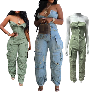 Pagliaccetto in Denim nero Plus Size da donna per nave pronta - Product Image 4