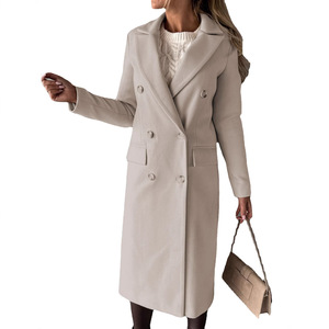 Manteau <span class=keywords><strong>trench</strong></span> à double boutonnage uni à manches longues et épaules dénudées pour femme, vêtement d'extérieur mi-lourd et tendance en <span class=keywords><strong>vert</strong></span> olive - Product Image 4