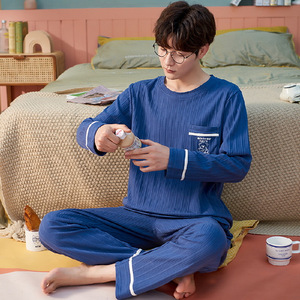 Pijamas de algodón tejido para <span class=keywords><strong>hombre</strong></span>, jersey de manga larga, ropa de casa informal para exteriores, novedad - Product Image 6