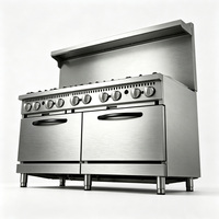Cuisinière professionnelle autonome en acier inoxydable, 6 brûleurs à gaz, avec plaque de cuisson et four intégrés