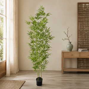 Vente en gros d'arbres en bambou artificiel de 2,1 m, plantes en bambou artificielles de 7 pieds de haut en pot pour la décoration intérieure de la maison, du bureau, de l'hôtel, du hall - Product Image 2