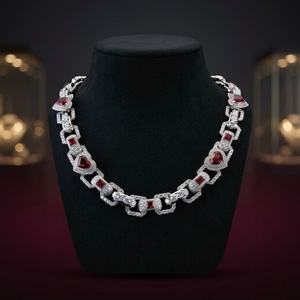 Collier pendentif Cœur Flamboyant Givré, Breloque Cœur Découpé, Chaîne à Maillons en Acier Inoxydable Argenté Plaqué Rhodium, Zircon, Style Hip Hop - Product Image 1
