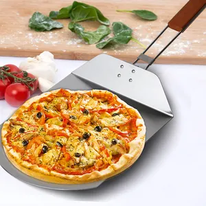 Alat pemanggang Pizza logam besar Stainless Steel, Spatula dapat dilipat menangani kulit Pizza