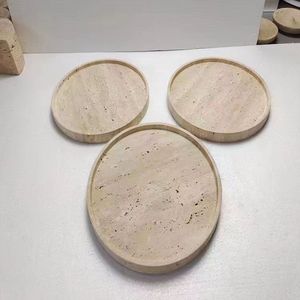 Plateau rond en pierre de travertin beige Plateau à fourre-tout en travertin Assiette à bijoux 25cm - Product Image 2