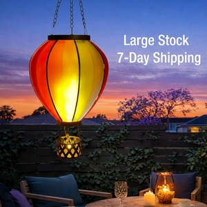Lanterna Solare a Forma di Mongolfiera con LED Effetto Fiamma, Luce Sospesa Impermeabile per Decorazione Esterna di Giardini, Cortili e Patii - Product Image 2