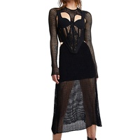 Robe Midi Femme Tendance en Maille Tricotée à Manches Longues, Coupe Corset, Ourlet Asymétrique, pour Soirée et Cocktail, Grande Taille