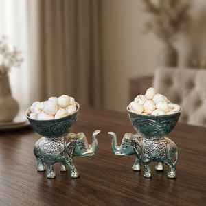 Traditional Silver Embossed Elephant Pedestal <b>Bowl</b> Modern Luxury Carved <b>Metal</b> Handmade Decorative Tableware For Home - Product Image 5