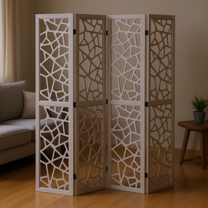 Paravent en bois à 4 panneaux Db Wholesale, 66,9 pouces de haut, découpé au laser, écran d'intérieur portable, design abstrait, cloison pliable - Product Image 2