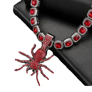 NL2114 rouge araignée Conjunto de joias com diamantes vermelhos e strass com banho de prata