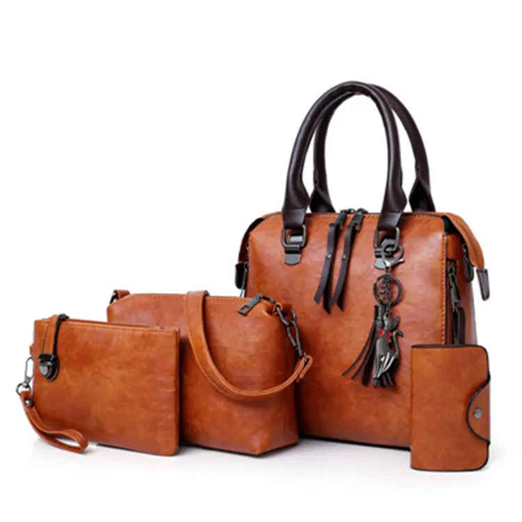 4Pcs per set Women lady Handbag OEM custom logo Tassel Cat Shoulder Bag Crossbody Bag Wallet Card Purse Tote