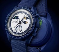 Jam Tangan Kronograf Kuarsa Pria Tiga Sub Dial Bezel Tachymeter Casing Biru Tali Hitam Jam Tangan Olahraga Balap