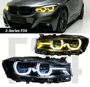 ไฟหน้า AURON สำหรับรถยนต์ซีรีส์ 3 รุ่น F34 ปี 2013-2020 สไตล์ Ikon 6000K สีเหลืองและสีขาว DRL 12V 36W ไฟหน้าใหม่ - Product Image 1