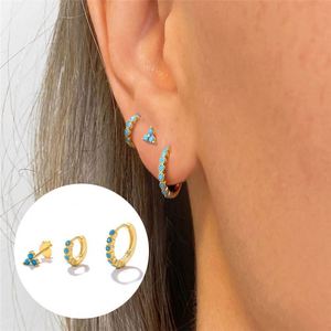 Fashion Vintage Style S 925 Sterling Silver Plated Gold 3 PCS <b>Earring</b> Set <b>Turquoise</b> Triangular <b>Stud</b> <b>Earrings</b> for Gift - Product Image 3