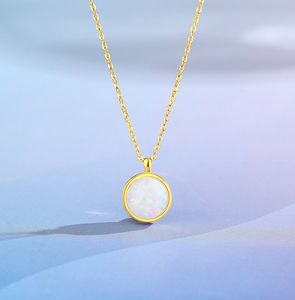 Collar Minimalista con Colgante de Ópalo Azul Redondo, Chapado en Oro sobre Plata de Ley S925, para Uso Diario de Mujeres - Product Image 6