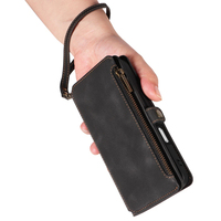 Dompet Kulit PU untuk iPhone 16, 9 Slot Kartu + Kantong Koin Ber-resleting, Penyangga, Pemblokir RFID, 360 °   Perlindungan