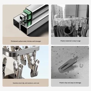 Giá phơi đồ gấp gọn bằng kim loại nhiều móc, chống gió, treo tường, dùng cho ban công, phơi đồ lót và tất - Product Image 2