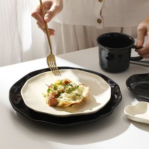 Customized Professional Solid Color Minimalist Design Portable <b>Dinner</b> <b>Set</b> Red <b>Black</b> White Embossed Ceramic Tableware Dishwasher - Product Image 5