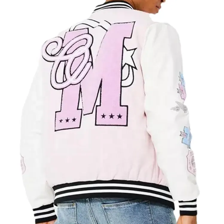 factory custom logo fashion brand unisex designer outdoor wholesale baseball sport pink varvity bomber men jacket manufacturer