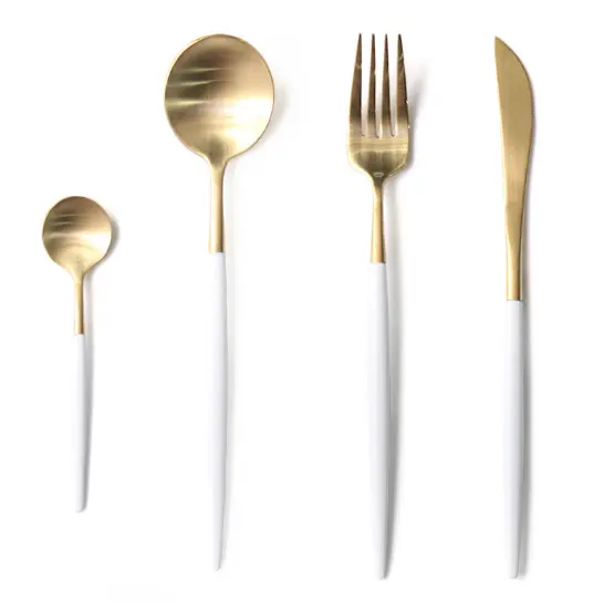 5 Mảnh Rose Gold Mạ Vintage Wedding Dao Kéo Bạc, Goa Chải Trắng Và Vàng Cutipol Flatware Set