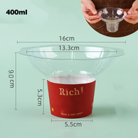 Gobelet jetable en plastique transparent à paroi simple avec couvercle 450 ml pour crème glacée, glace pilée, dessert, sorbet, boisson