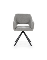 Chaise de salle à manger moderne rembourrée en tissu capitonné avec base métallique pivotante à 360 degrés et accoudoirs pour salon, repas et dîner