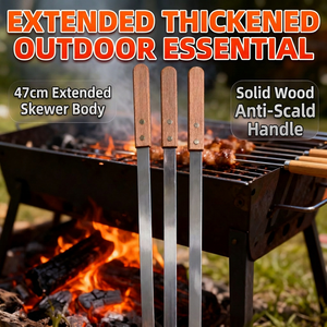 Brochettes plates en métal, brochettes en acier inoxydable pour barbecue avec manche en bois pour griller viande, légumes, shish kebab - Product Image 2