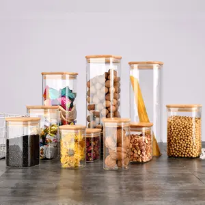 Contenedores reutilizables de vidrio de borosilicato alta para almacenamiento de alimentos, paquete de contenedores para té, Suger, café, cereales, botellas