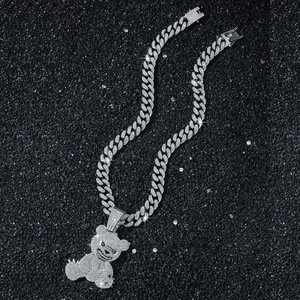 สร้อยคอแฟชั่นผู้ชายสไตล์พังก์ ดีไซน์ใหม่ล่าสุด สไตล์ฮิปฮอป จี้รูปหมีน้อย สร้อยคิวบันทำมือ วัสดุอัลลอย - Product Image 3