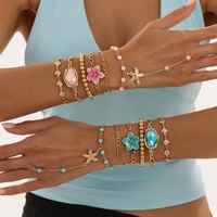Lot de 6 bracelets chaîne de main bohèmes étoile de mer et fleur de coquillage pour femme, style vintage, accessoires de vacances empilables
