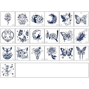 Tatouages temporaires 19 éléments fleur <span class=keywords><strong>chat</strong></span> papillon autocollants faux tatouages pour femmes hommes maquillage du corps autocollants imperméables - Product Image 6