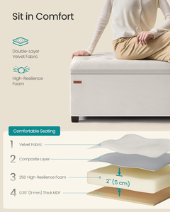 Banc <span class=keywords><strong>de</strong></span> rangement en tissu velours moderne, repose-pieds avec pieds, banc <span class=keywords><strong>de</strong></span> bout <span class=keywords><strong>de</strong></span> <span class=keywords><strong>lit</strong></span> et <span class=keywords><strong>coffre</strong></span> pour salon, chambre à coucher, entrée - Product Image 6