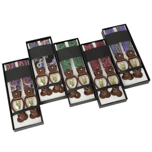 Mens Silk <strong>Fabric</strong> Suspenders Brown Leather Button Tab and Clip <strong>Braces</strong> Heavy Duty Suspender Wedding Suspenders for Groom Groomsmen - Product Image 2