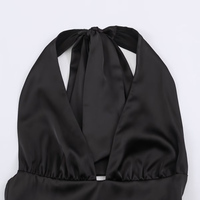 Robe Midi Chic et Tendance en Soie Satinée Texturée Noire pour Femme PB&ZA, Nouvelle Collection Été 2026, Col Halter, Dos Nu, Décontractée, Idéale pour l'Extérieur et le Quotidien