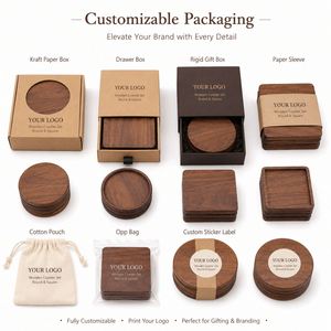 Posavasos de Madera con Logotipo Personalizado al por Mayor, Posavasos de Madera de Nogal Negro y Haya, Bandeja para Café y Té, Regalo Promocional Empresarial - Product Image 4