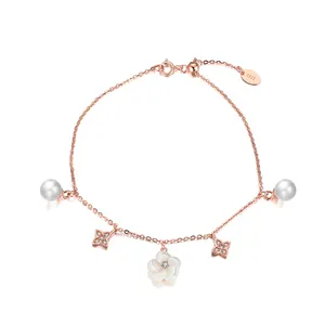 SB90 fait à la main femmes accessoires 925 argent Sterling 4A CZ naturel perle d'eau douce bijoux fleur enfants Bracelet