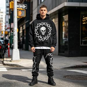 Sudadera con Capucha de Lujo de Alta Calidad, 500 Gsm, con Diseño de Calavera, Lavado Ácido, para Hombre, Moda Urbana, Sudadera Personalizada para Chico, Diseño en Blanco - Product Image 2