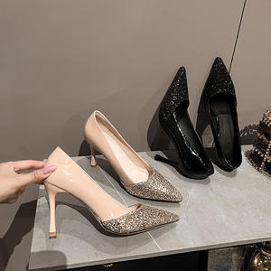Party dazzling <b>nude</b> leather glitter stiletto <b>wedding</b> <b>shoes</b>, elegant women's high heels, fashionable and sexy high heels - Product Image 4