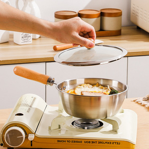 <span class=keywords><strong>Casserole</strong></span> à lait en acier inoxydable avec poignée en bois, résistante à la chaleur, compatible <span class=keywords><strong>induction</strong></span>, base antidérapante <span class=keywords><strong>pour</strong></span> la cuisson des nouilles, camping, cuisine - Product Image 2