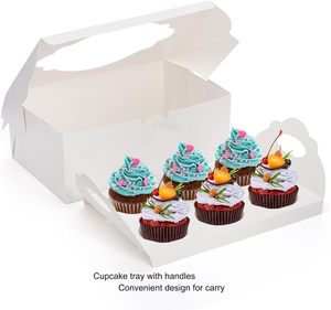 Scatola per Cupcake da 6 Pezzi, Contenitore Pieghevole Bianco con Finestra e Inserto, Scatola Monouso per Pasticceria di Grado Alimentare - Product Image 3