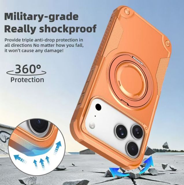 Luxury TPU+PC Mobile Phone Case Custom Logo Wireless Charge Magnetic Ring Rotating Holder Frosted Design for Series