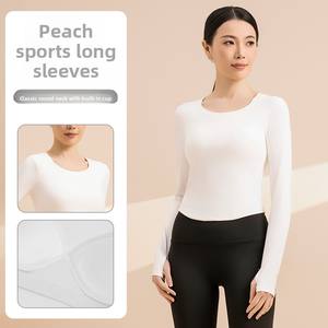 T-shirt de sport à manches longues pour femme, respirant, léger, amincissant, anti-transpiration, extensible dans les quatre sens, sans soutien-gorge - Product Image 1