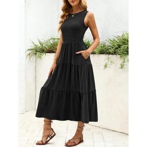Vestido Largo Casual de Verano para Mujer, Sin Mangas, Cuello Redondo, Estilo Bohemio, con Volantes, para Playa, Tejido Transpirable - Product Image 2