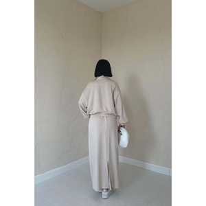 Conjunto de Sudadera y Falda de Punto Luna Beige para Mujer, Transpirable, de Poliéster y Algodón, Conjunto Combinado de Manga Larga, Ropa Casual - Product Image 5