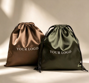 Customizable Champagne Silk <b>Satin</b> Drawstring Bag Custom Logo Medium Size Small Jewelry Cosmetic Gift Packaging Pouch With Logo - Product Image 1