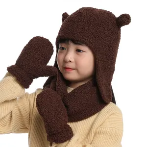 Bambina ragazzo berretto invernale cappello sciarpa set guanti per donna bambino caldo collo termico più caldo freddo stagione unisex personalizzato